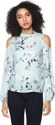 HARPA Casual Full Sleeve Floral Print Women Light Blue Top