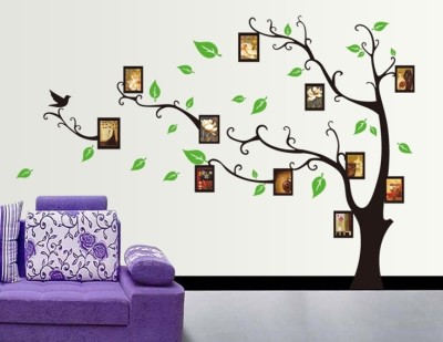 Oren Empower 90 cm Brown Tree With Photo Frames PVC Vinyl Large Wall Sticker Self Adhesive Sticker(Pack of 1)