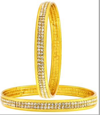 the jewelbox Brass Cubic Zirconia Gold-plated Bangle Set(Pack of 2)