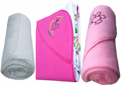 

Brandonn Plain  Hooded Baby Blanket(Polyester, White, Baby Pink, Baby pink;white