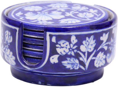 

Shilpbazaar Round Ceramic Coaster Set(Pack of 6), Blue