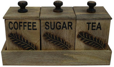 

Alishba exclusive Container - 500 ml Wood Tea Coffee & Sugar Container(Brown, Black), Black;brown