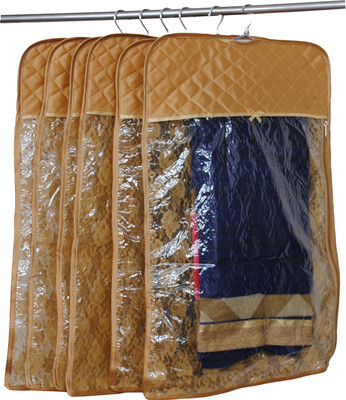 

Annapurna Sales Designer Front Transparent n back heavy Net hanging Saree Cover - Set of 6 Pcs. ASRJ00599(Golden)