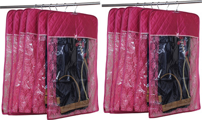 

Annapurna Sales Designer Front Transparent n back heavy Net hanging Saree Cover - Set of 12 Pcs. ASRJ00602(Pink)