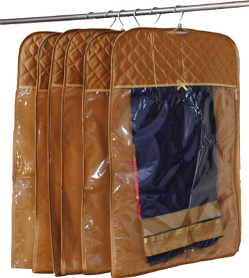 

Annapurna Sales Designer Front Transparent n back Satin hanging Saree Cover - Set of 6 Pcs. ASRJ00593(Golden)