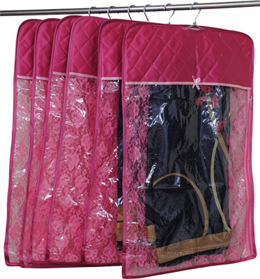 

Annapurna Sales Designer Front Transparent n back heavy Net hanging Saree Cover - Set of 6 Pcs. ASRJ00601(Pink)