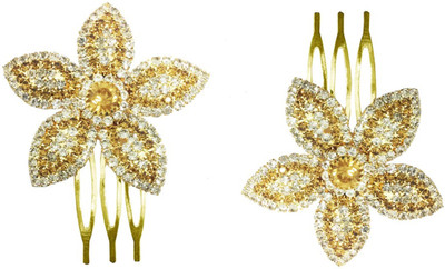 

AccessHer Wedding and Party Wear Fancy Golden Hair Accessories: Hair Side Pin/ Comb Pin/ Jooda Pin For Girls And Women Hair Pin(Gold)