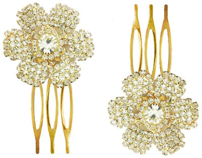 

AccessHer Wedding and Party Wear Fancy Golden Hair Accessories: Hair Side Pin/ Comb Pin/ Jooda Pin For Girls And Women Hair Pin(White)