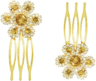 

AccessHer Wedding and Party Wear Fancy Golden Hair Accessories: Hair Side Pin/ Comb Pin/ Jooda Pin For Girls And Women Hair Pin(Gold)