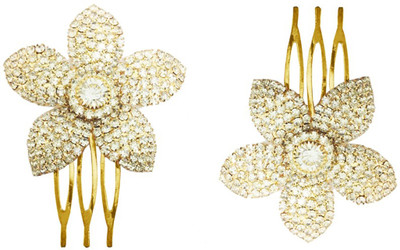 

AccessHer Wedding and Party Wear Fancy Golden Hair Accessories: Hair Side Pin/ Comb Pin/ Jooda Pin For Girls And Women Hair Pin(White)