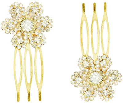 

AccessHer Wedding and Party Wear Fancy Golden Hair Accessories: Hair Side Pin/ Comb Pin/ Jooda Pin For Girls And Women Hair Pin(White)