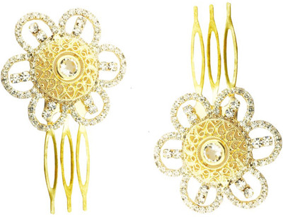 

AccessHer Wedding and Party Wear Fancy Golden Hair Accessories: Hair Side Pin/ Comb Pin/ Jooda Pin For Girls And Women Hair Pin(White)