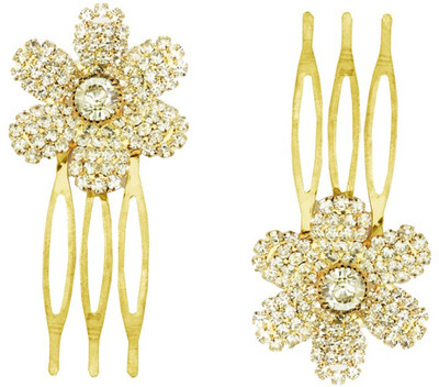 

AccessHer Wedding and Party Wear Fancy Golden Hair Accessories: Hair Side Pin/ Comb Pin/ Jooda Pin For Girls And Women Hair Pin(White)