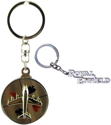 Alexus Aeroplane And Royal Enfield Metal Key Chain(Silver)