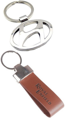 Alexus Hyundai And Royal Enfield Leather Key Chain(Silver)