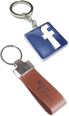 Alexus Facebook And Royal Enfield Leather Key Chain(Silver)
