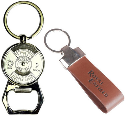 

Alexus Calender Opener And Royalenfield Leather Key Chain(Silver)