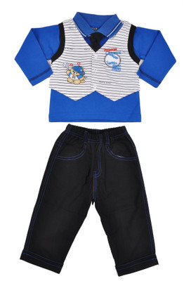 WOW! Boys Casual T-shirt Pant, Tie(Blue)
