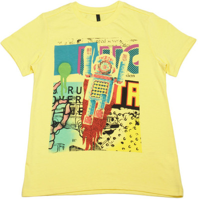 

United Colors of Benetton Boys Solid Cotton T Shirt(Yellow, Pack of 1, 901