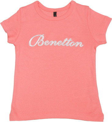 

United Colors of Benetton Girls Self Design Cotton T Shirt(Pink, Pack of 1, S44