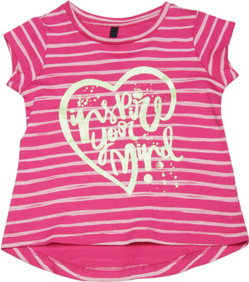 

United Colors of Benetton Girls Striped Cotton T Shirt(Pink, Pack of 1, 910