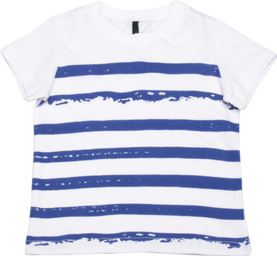 

United Colors of Benetton Boys Striped Cotton T Shirt(White, Pack of 1, 101