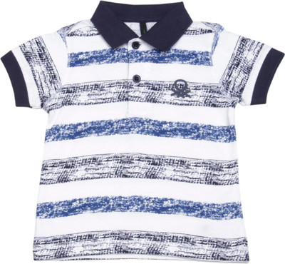 

United Colors of Benetton Boys Striped Cotton T Shirt(Blue, Pack of 1, 601