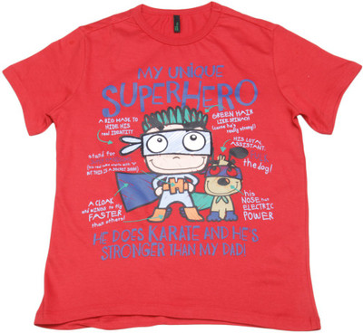 

United Colors of Benetton Boys Solid Cotton T Shirt(Red, Pack of 1, S36