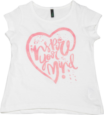 

United Colors of Benetton Girls Solid Cotton T Shirt(White, Pack of 1, 074