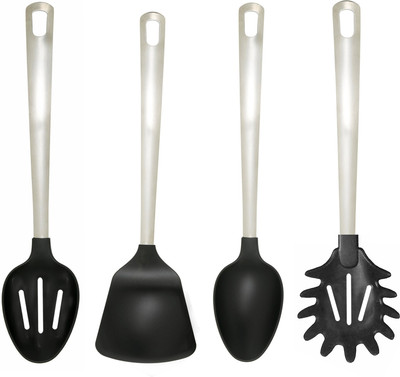 

Jubilant Lifestyle Set of 4 Stainless Steel & Nylon Serving Spoon. Set of 4 Stainless Steel & Nylon Serving Spoon Steel, Black Kitchen Tool Set(Steel, Black)