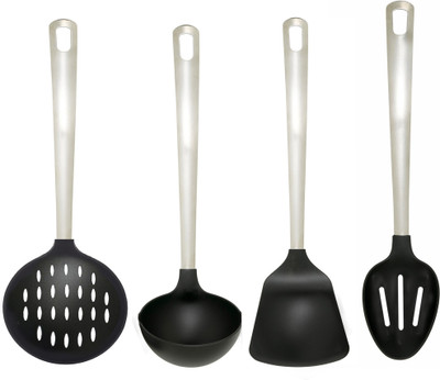 

Jubilant Lifestyle Set of 4 Stainless Steel & Nylon Serviing Spoon Set of 4 Stainless Steel & Nylon Serving Spoon Steel, Black Kitchen Tool Set(Steel, Black)