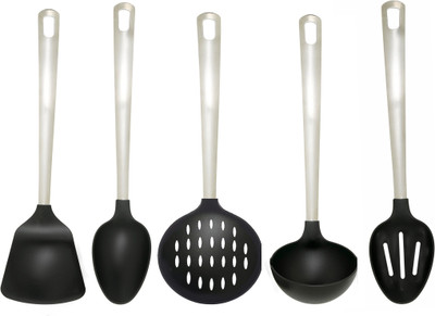 

Jubilant Lifestyle Set of 05 Stainless Steel & Nylon Serving Spoon Set of 5 Stainless Steel & Nylon Serving Spoon Steel, Black Kitchen Tool Set(Steel, Black)