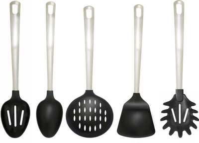 

Jubilant Lifestyle Set of 5 Stainless Steel & Nylon Serving Spoon Set of 5 Stainless Steel & Nylon Serving Spoon Steel, Black Kitchen Tool Set(Steel, Black)