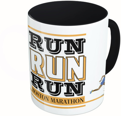 

MiiCreations Printed Two Tone Black And White Run Run Run Boston Marathon Ceramic Mug(325 ml)