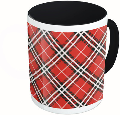 

MiiCreations Printed Two Tone Black And White Red Check Pattern Ceramic Mug(325 ml)