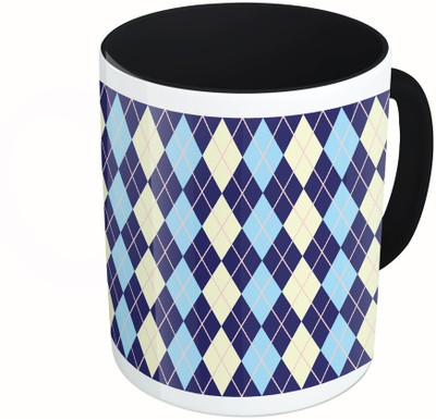 

MiiCreations Printed Two Tone Black And White Blue Diamond Pattern Ceramic Mug(325 ml)