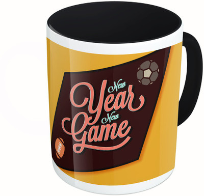 

MiiCreations Printed Two Tone Black And White New Year New Game Ceramic Mug(325 ml)