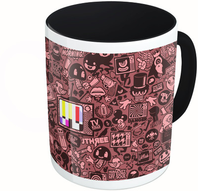 MiiCreations Printed Two Tone Black And White Designer Pattern Ceramic Mug(325 ml)