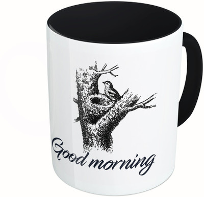 

MiiCreations Printed Two Tone Black And White Good Morning Ceramic Mug(325 ml)