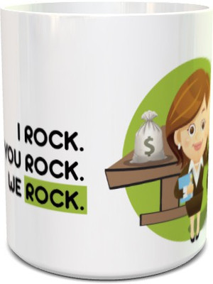 

Hueslab Corporate Awards I Rock, You Rock, We Rock for Girl Bone China Mug(328 ml), Multicolor