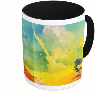 

MiiCreations Printed Two Tone Black And White Colourful Watercolor Painatings Ceramic Mug(325 ml)