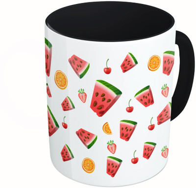 

MiiCreations Printed Two Tone Black And White Fruits Pattern Ceramic Mug(325 ml)