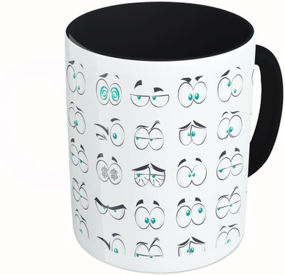 

MiiCreations Printed Two Tone Black And White Eyes Expression Ceramic Mug(325 ml)