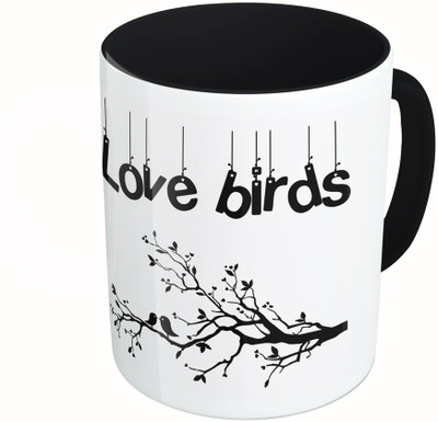 

MiiCreations Printed Two Tone Black And White Love Birds Ceramic Mug(325 ml)