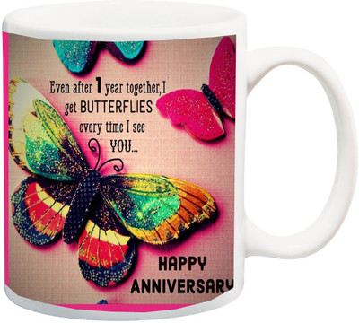 

ME&YOU Gift for Hubby/Wifey;Even After 1 Year Together I Get Butterflife Every time I See You Happy Annivarsery HD printed Ceramic Mug(325 ml), Multicolor