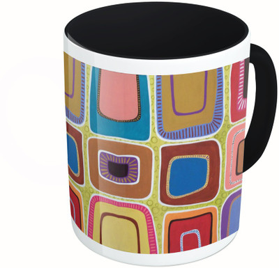 

MiiCreations Printed Two Tone Black And White Multicolor Square Box Pattern Ceramic Mug(325 ml)
