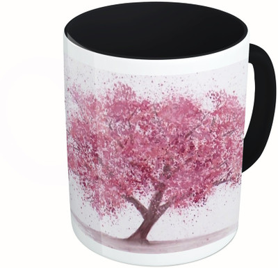 

MiiCreations Printed Two Tone Black And White Pink Tree Ceramic Mug(325 ml)