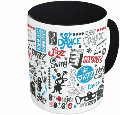 

MiiCreations Printed Two Tone Black And White Music Pattern Ceramic Mug(325 ml)