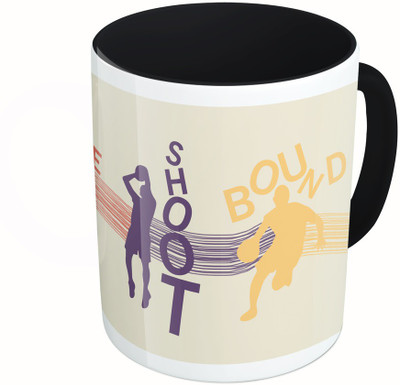 

MiiCreations Printed Two Tone Black And White Basketball| Dribble Shoot Bound Score Ceramic Mug(325 ml)