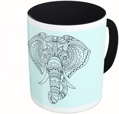 

MiiCreations Printed Two Tone Black And White Elephant Design Ceramic Mug(325 ml)